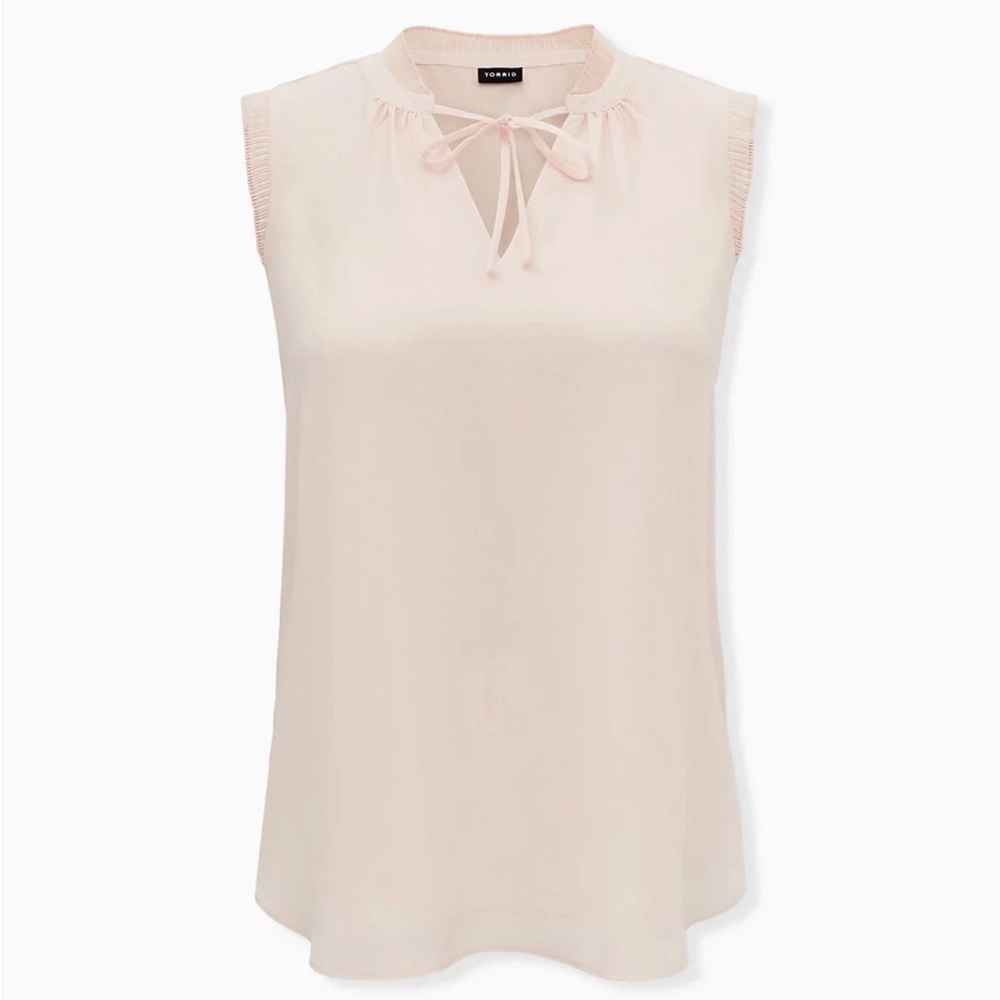Torrid Top Tie  Blouse Sleeveless Blouse Ruffle Neck Blouse 0 Pink V Neck Sz 12